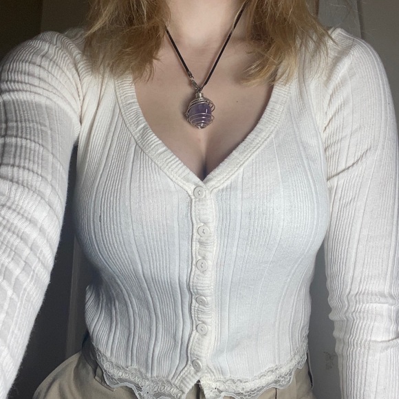 Ivory button up sweater 💜 - Picture 2 of 3